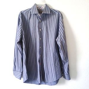 Thomas Dean Men's Cotton Striped Button-down Casual Shirt size Large